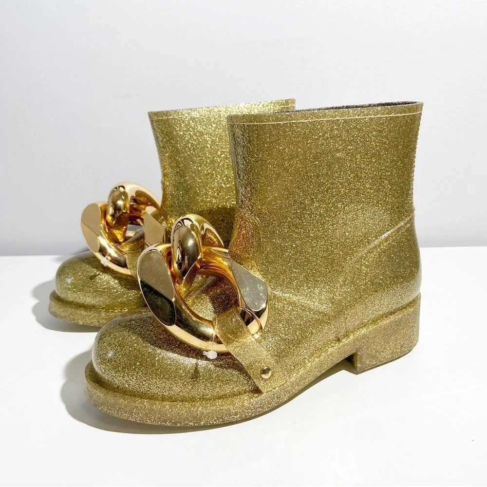 New JW Anderson Chain Glitter Gold Ankle Boots  size 36